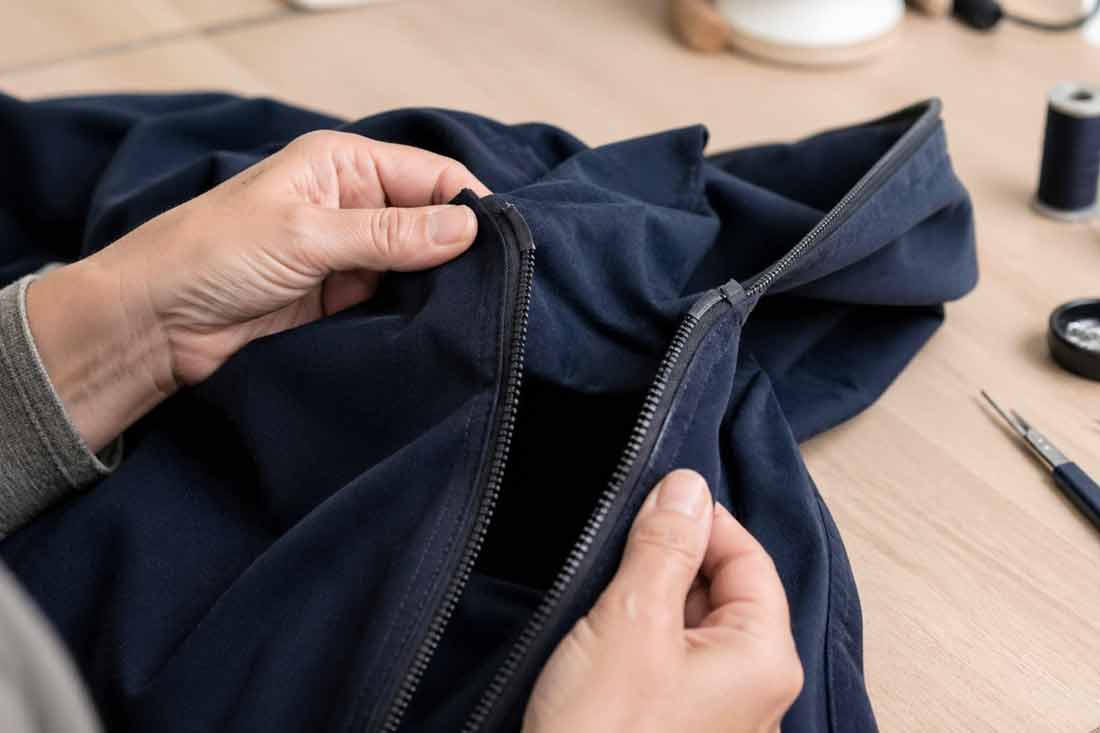 Cremallera sin cursor o sin carro en una prenda de ropa